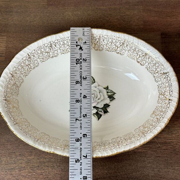 Vtg 1950s Homer Laughlin China Serving Dish Rose Gold Filigree Retro Cottage USA - Picture 10 of 12